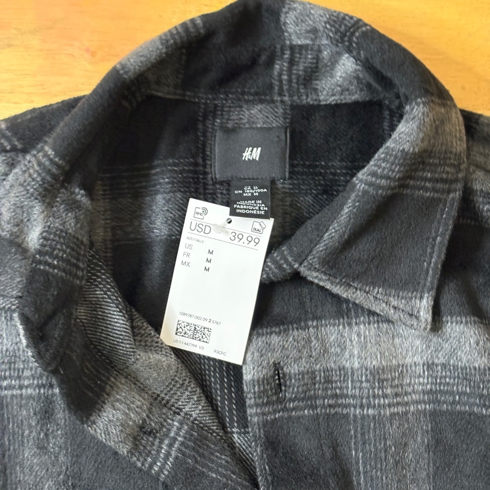 H&M Black & Gray Plaid Shirt Jacket